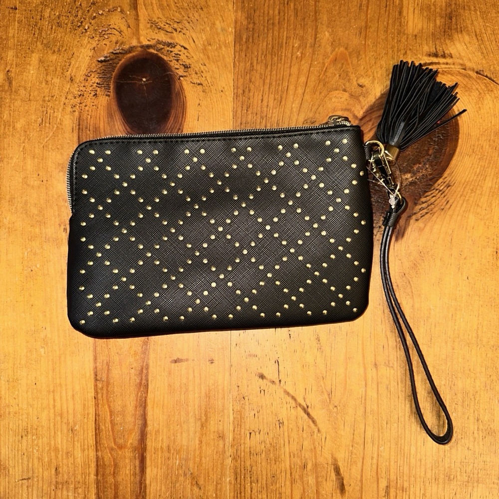 Victoria's Secret Wristlet Wallet- Black Silver Studded Tassle - Picture 2 of 3
